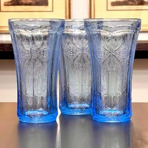Madrid Blue Depression Glass Tumblers - Set of 3